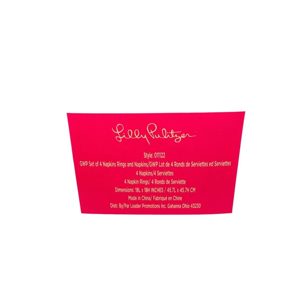 Lilly Pulitzer Hottie Dottie GWP Set of‎ 4 Napkins and Gold Bamboo Napkin Rings
